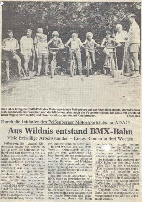 Zeitungsartikel zum Bau der neuen BMX Bahn 1985